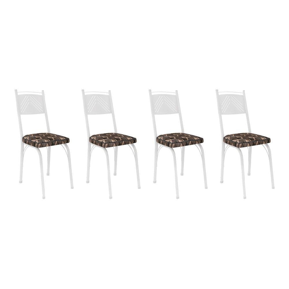 Kit 4 Cadeiras de Cozinha Virginia Estampado Mosaico Palha Pés de Ferro Branco - Pallazio