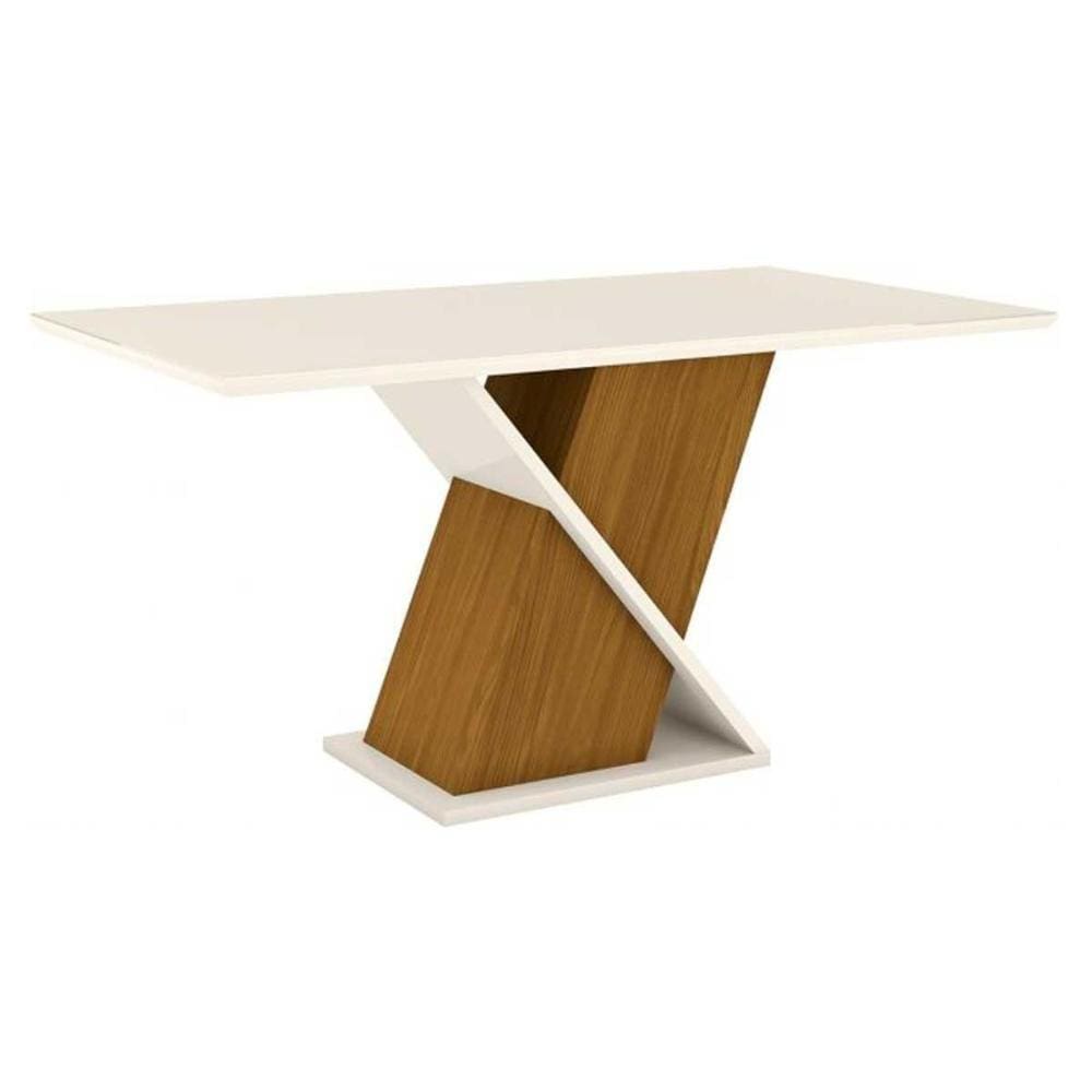 Mesa de Sala Jantar Solus c/Tampo Madeirado Vidro 160x90cm Nature/Off White - Henn