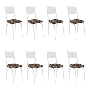 Kit 8 Cadeiras de Cozinha Virginia Estampado Mosaico Palha Pés de Ferro Branco - Pallazio