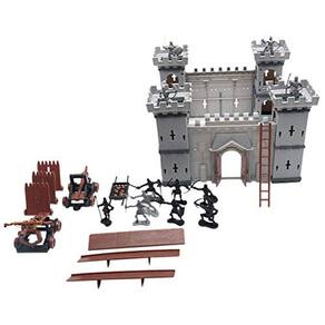 PXRJE Cavaleiros do Castelo Medieval Action Figure Toy Army Playset com Castelo de Montar, Catapulta e Carruagem Puxada a Cavalo Grande Presente para
