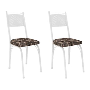 Kit 2 Cadeiras de Cozinha Virginia Estampado Mosaico Palha Pés de Ferro Branco - Pallazio