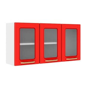 Módulo Cozinha Bertolini Colors Armário 6010 3 Portas c/Vidro Branco/Vermelho