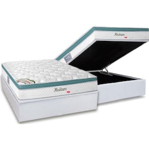 Cama Box Baú Casal: Colchão Molas MasterPocket Ensacadas Herval Meditare + Base CRC Courano White(138x188)