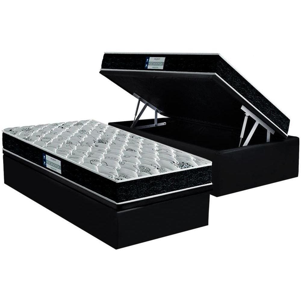 Cama Box Baú Solteiro: Colchão Espuma Probel D45/EP ProDormir Advanced Tech2000 Double Face + Base CRC Suede Black(88x188)
