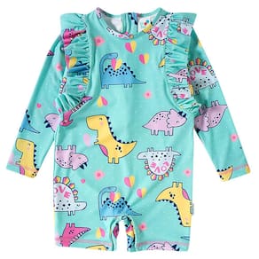 Macaquinho Praia Infantil Proteção UV Dino Love Verde Água Tip Top