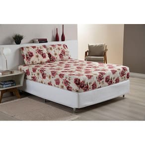 Roupa de Cama Queen 3 Peças Lençol e Fronhas Ponto Palito Yasmin Percal Estampado