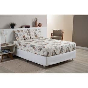 Jogo de Cama Queen 3 pç Lençol + Fronhas Yasmin Percal Estampa Flores Cinza