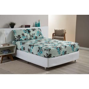 Roupa de Cama King 3 Peças Lençol e Fronhas Ponto Palito Yasmin Percal Estampado
