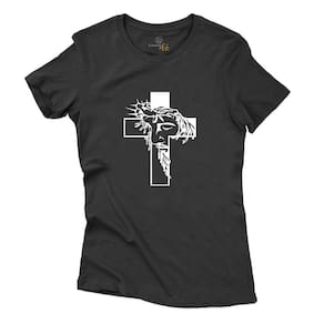 Camiseta Algodao Feminina Estampa Jesus Cristo Cruz Catolica Resistente a Lavagem Macia