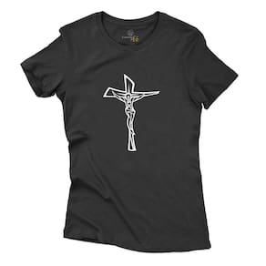 Camisa Jesus Cristo na Cruz Feminina Algodao Confort Alta Qualidade Moda Catolica Viver é Cristo