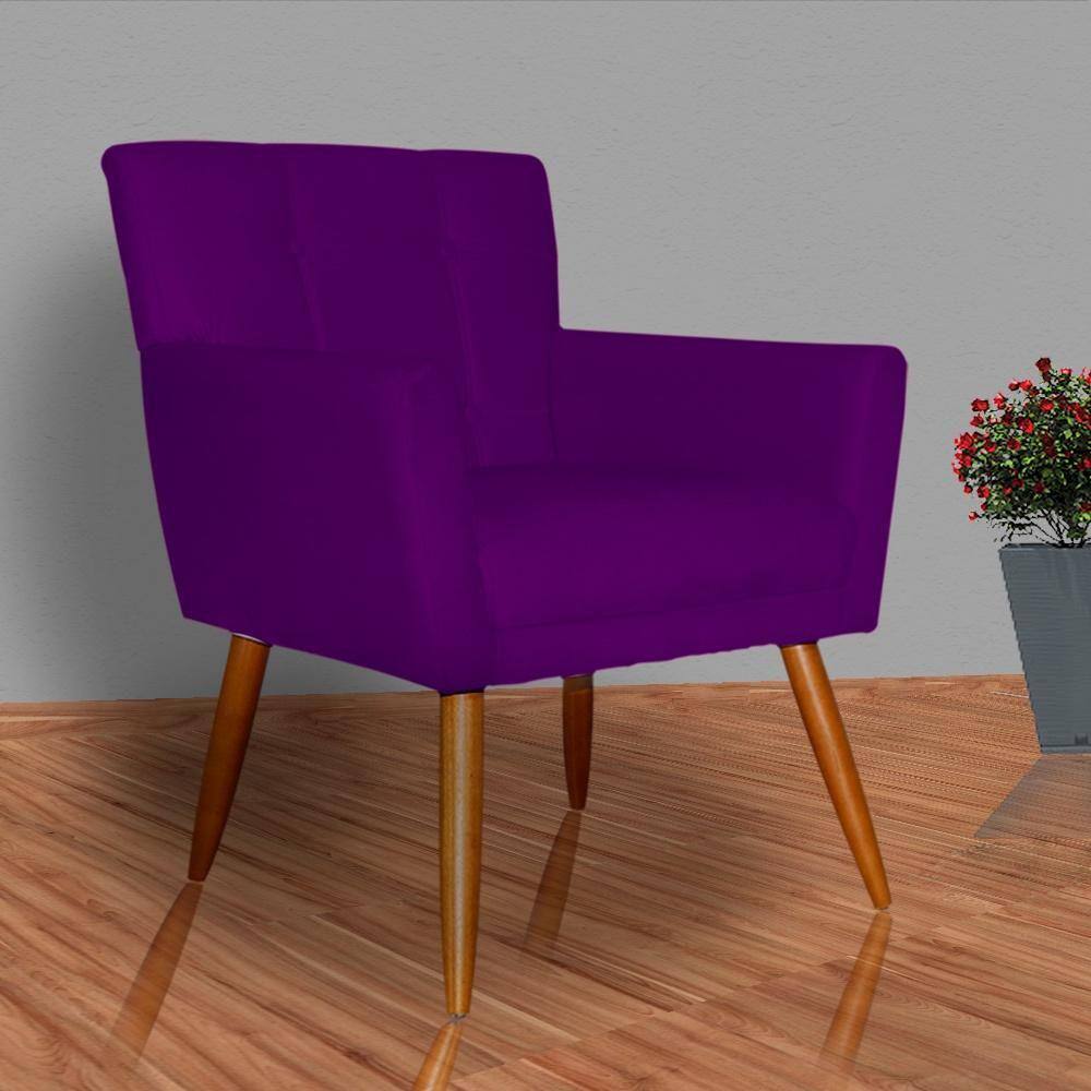 Poltrona Decorativa Estofada Pés Palito Onix Veludo Roxo - LM DECOR