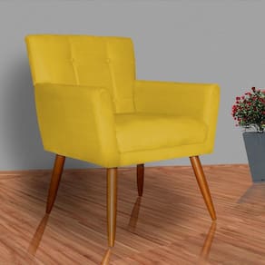 Poltrona Decorativa Estofada Pés Palito Onix Veludo Mostarda - LM DECOR
