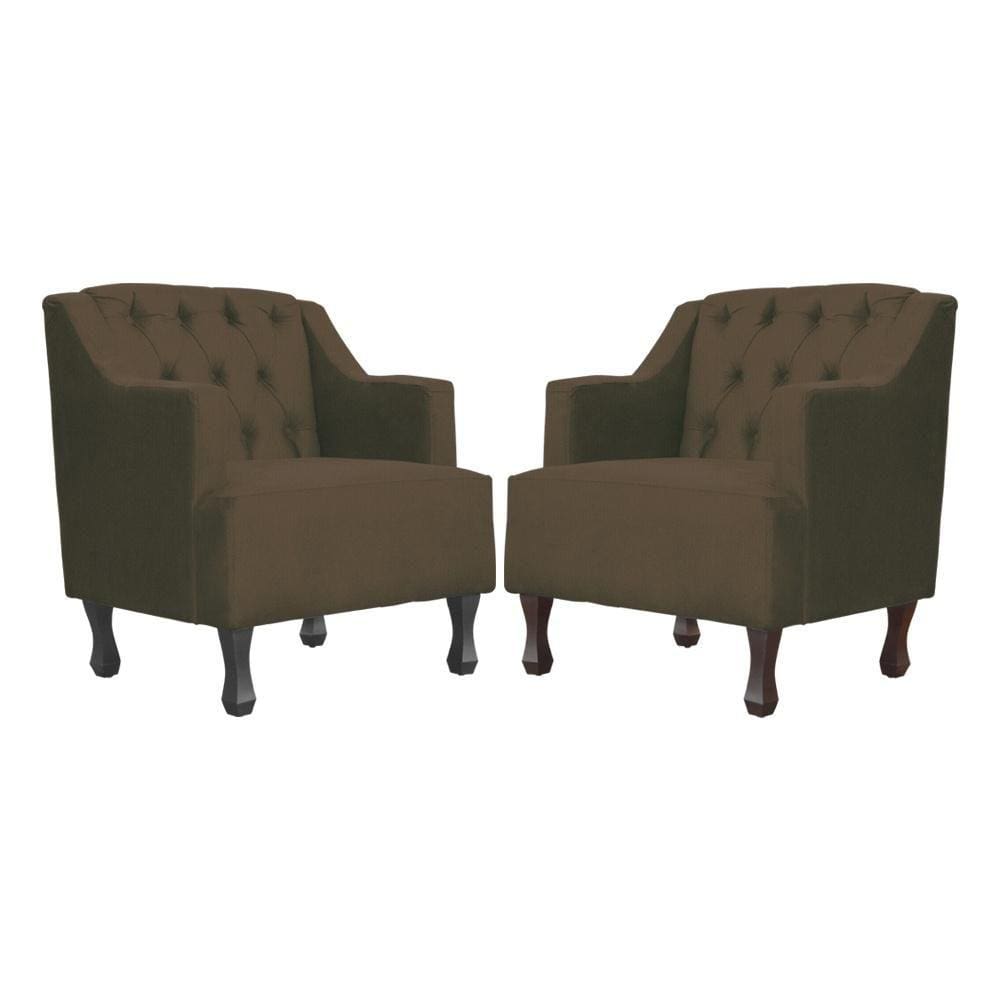 Kit 2 Poltronas Estofada Para Hall de Entrada Genesis Suede Marrom - LM DECOR
