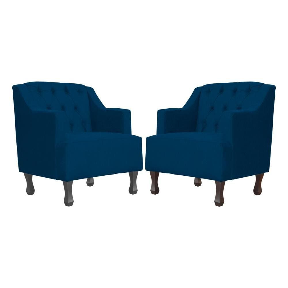 Kit 2 Poltronas Estofada Para Hall de Entrada Genesis Suede Azul Marinho - LM DECOR