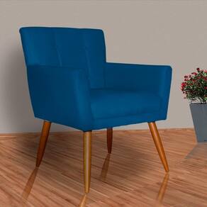 Poltrona Decorativa Estofada Pés Palito Onix Suede Azul Royal - LM DECOR