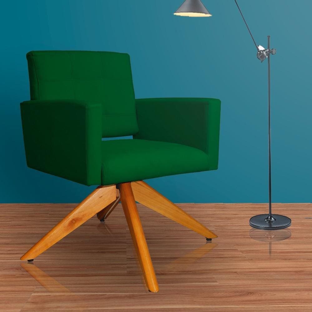 Poltrona Estofada Base Giratoria Madeira Camila Suede Verde - LM DECOR