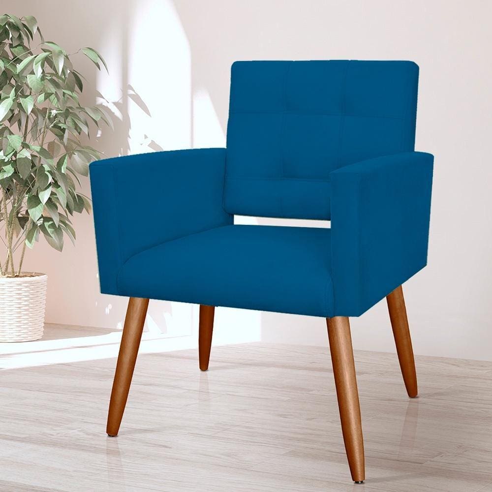 Poltrona Estofada Para Sala de Estar Camila Suede Azul Royal - LM DECOR