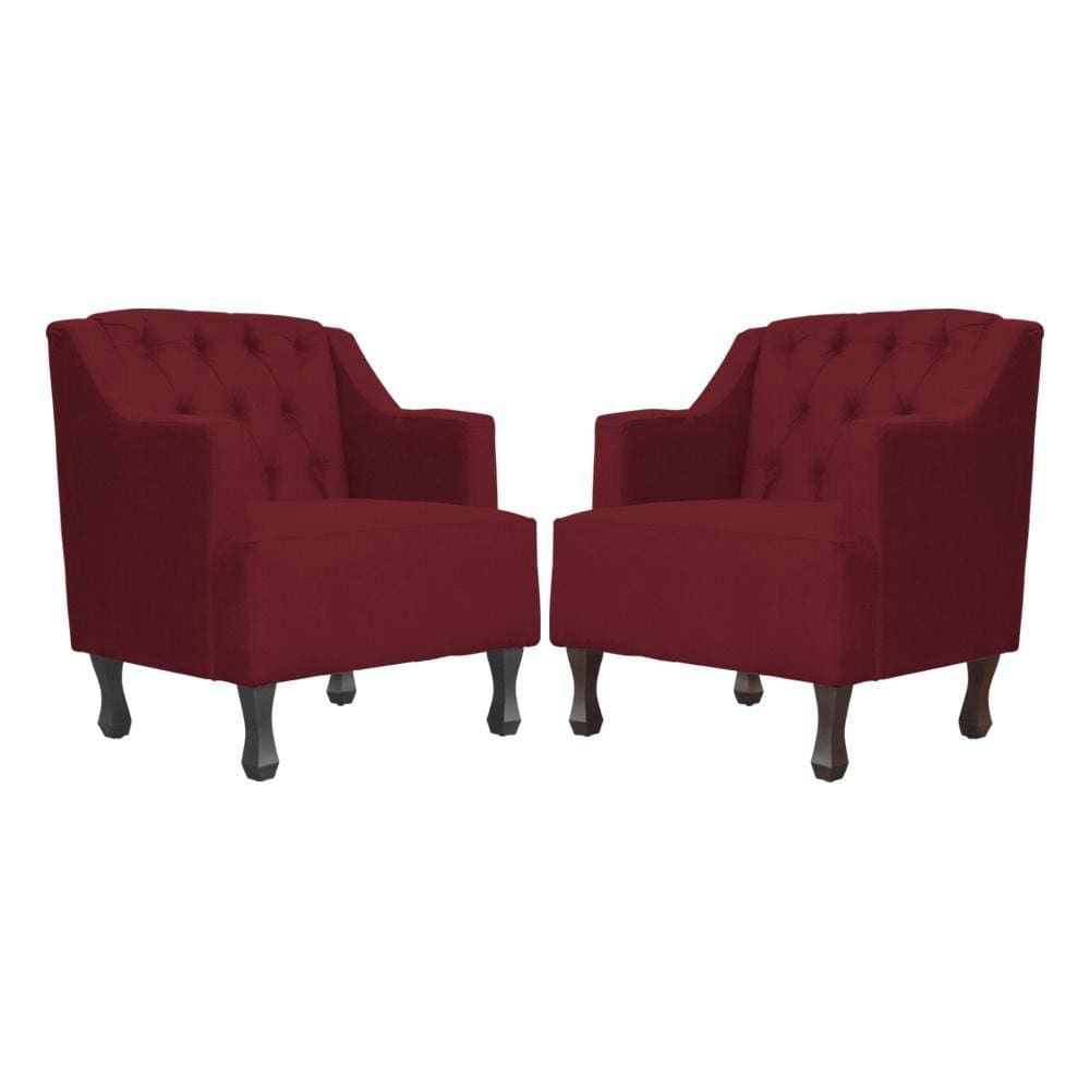 Kit 2 Poltronas Estofada Para Hall de Entrada Genesis Suede Bordo - LM DECOR