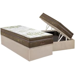 Cama Box Baú Solteiro: Colchão Molas Ortobom SuperPocket Gold Ultra Gel + Base CRC Suede Clean(88x188)