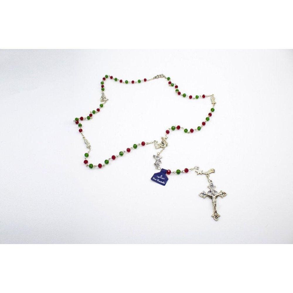 Terço Natal Verde/Vermelho Cristal 6 Mm