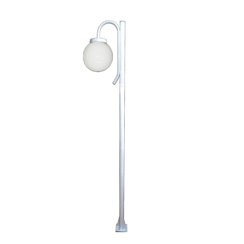 Poste Luminária Globo G Braço Curvo Baixo Jardim Branco 2mt