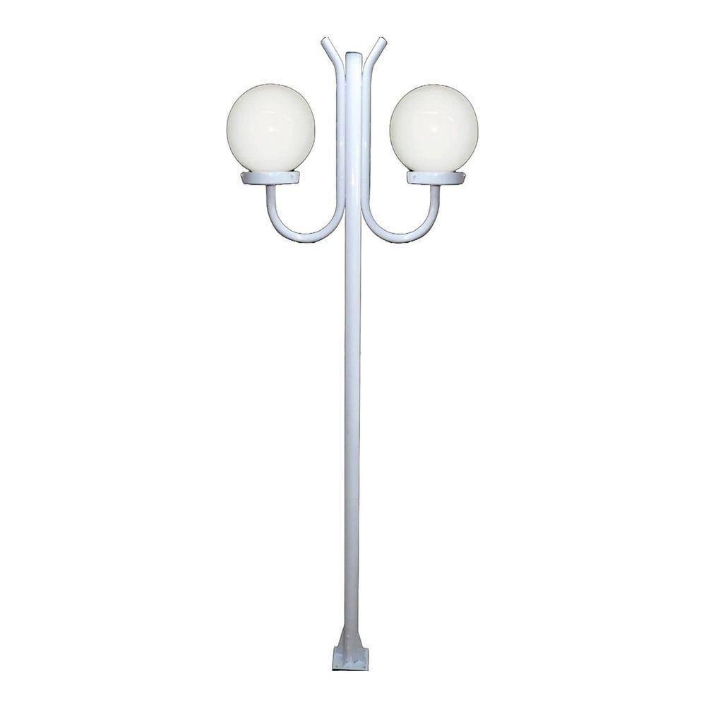 Poste Luminária Globo P Duplo Braço Curvo Cima Branco 300cm