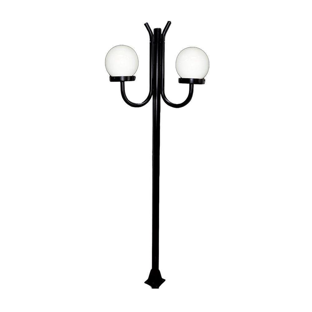 Poste Luminária Globo G Duplo Braço Curvo Cima Preto 300cm