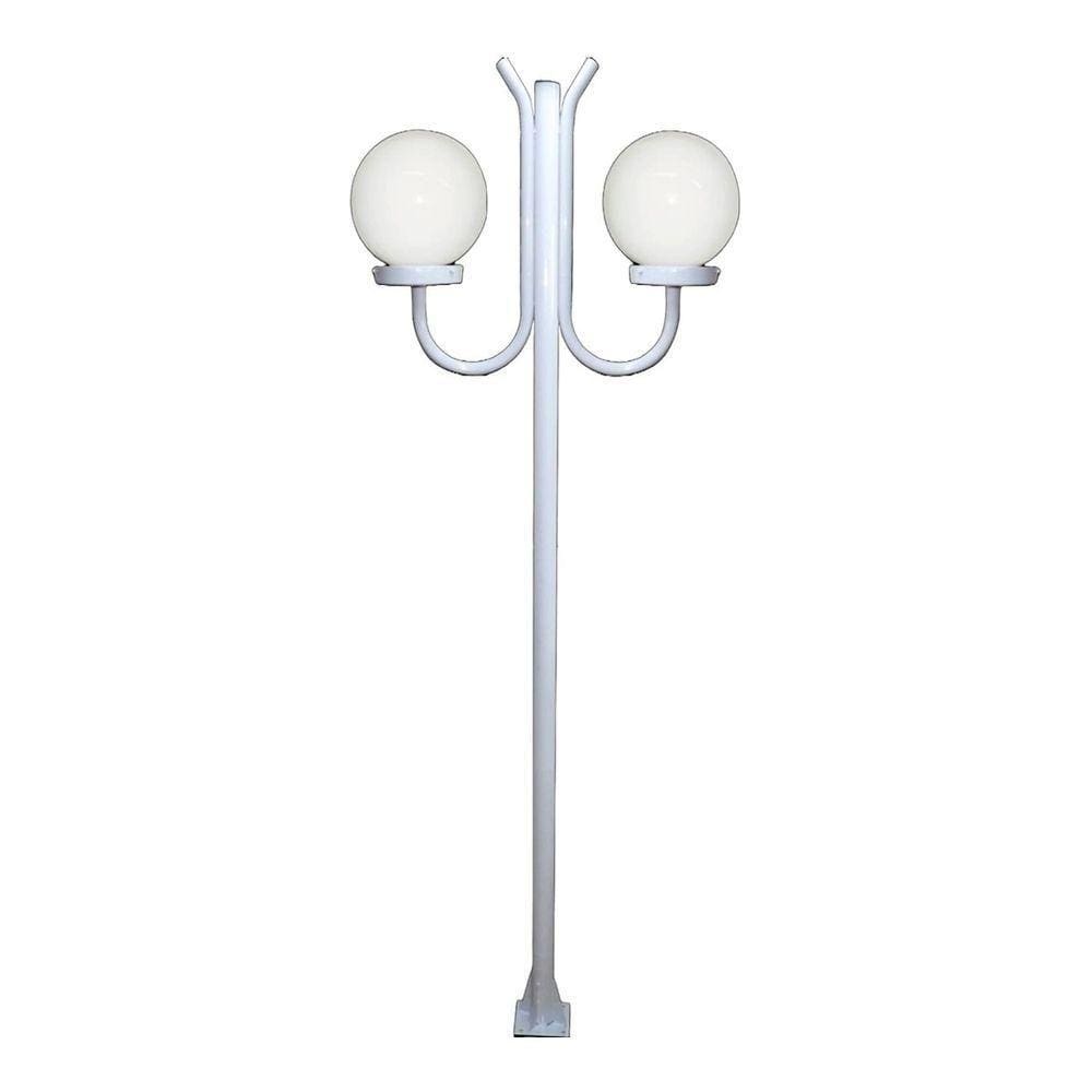 Poste Luminária Globo G Duplo Braço Curvo Cima Branco 300cm