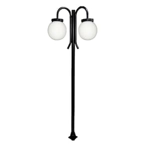 Poste Luminária Globo G Duplo Braço Curvo Baixo Preto 200cm