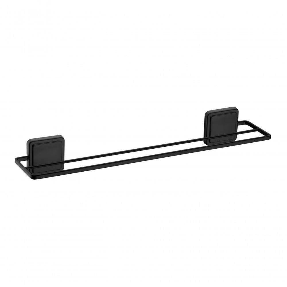 Toalheiro Duplo Preto Fosco Fixação Por Adesivo Norbond Porta Toalha Banho 45 Cm Future 184pt