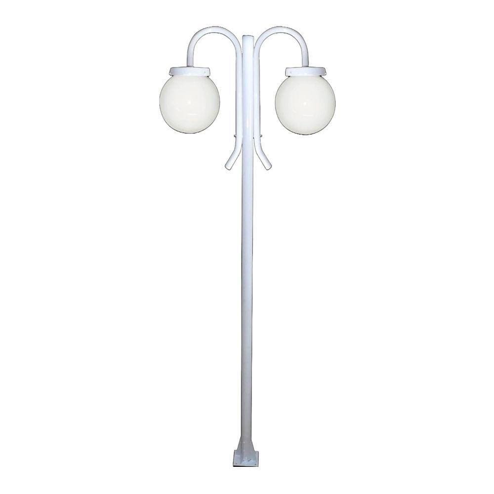 Poste Luminária Globo P Duplo Braço Curvo Cima Branco 200cm