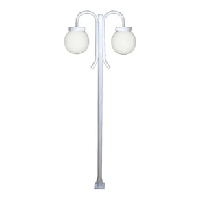 Poste Luminária Globo P Duplo Braço Curvo Cima Branco 300cm