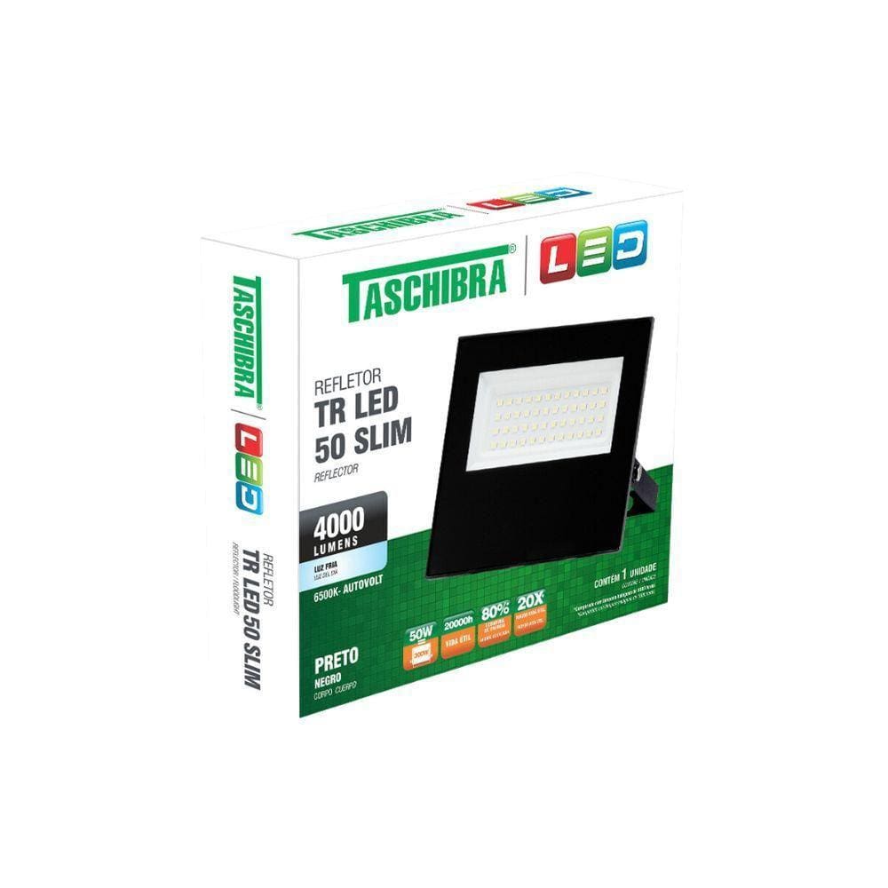 Refletor Tr Led 50w Slim Preto - Taschibra 6500k (branca)