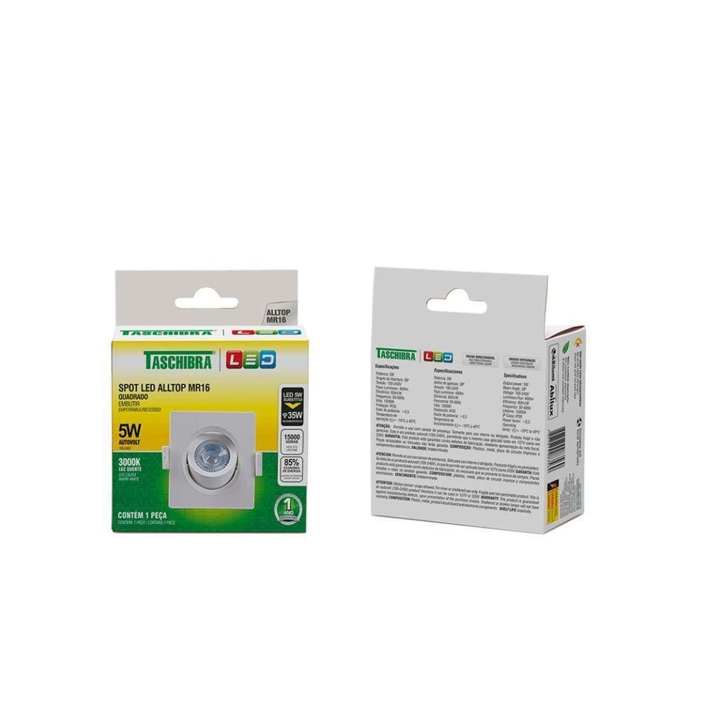 Spot Embutir Quadrado Alltop Mr16 5w - Taschibra 3000k (amarela)