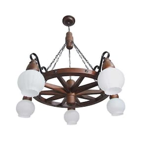 Lustre Roda De Carroça Envelhecido 5 Lâmpadas 605E