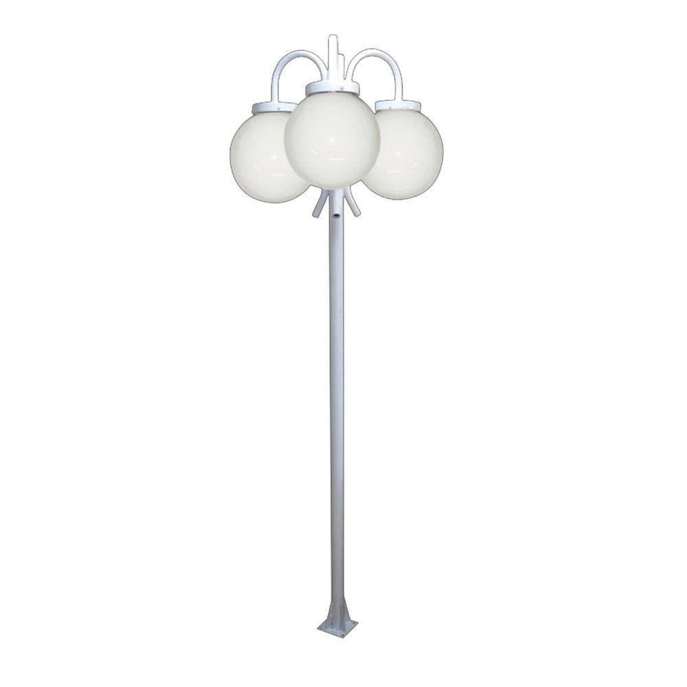 Poste Luminária Globo P Triplo Braço Curvo Baixo Branco 3mt