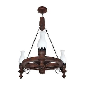 Lustre Roda De Carroça Envelhecido 3 Lâmpadas 903e - Luminárias Muller