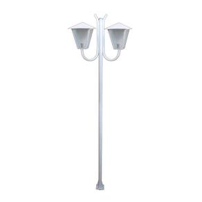 Poste Braço Curvo Luminária Romana Dupla Jardim Branco 200cm