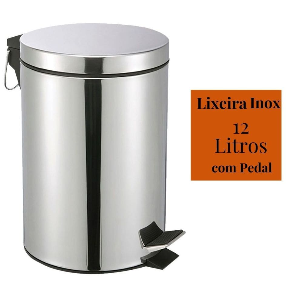 Lixeira Inox c/ Pedal E Balde Removível 12l Cor Cinza