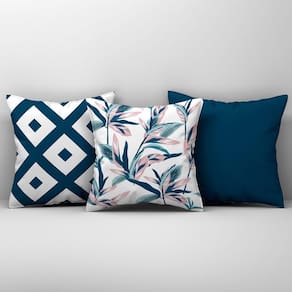Kit Trio Capas De Almofadas Estampadas Em Veludo Suede 45cm X 45cm - Decoração Para Sala Cor Azul