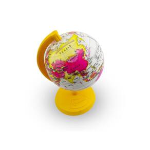 Globo Terrestre 16 cm Baby Millenium Amarelo Cofrinho Base e Haste em Poliestireno Mapa Mundi
