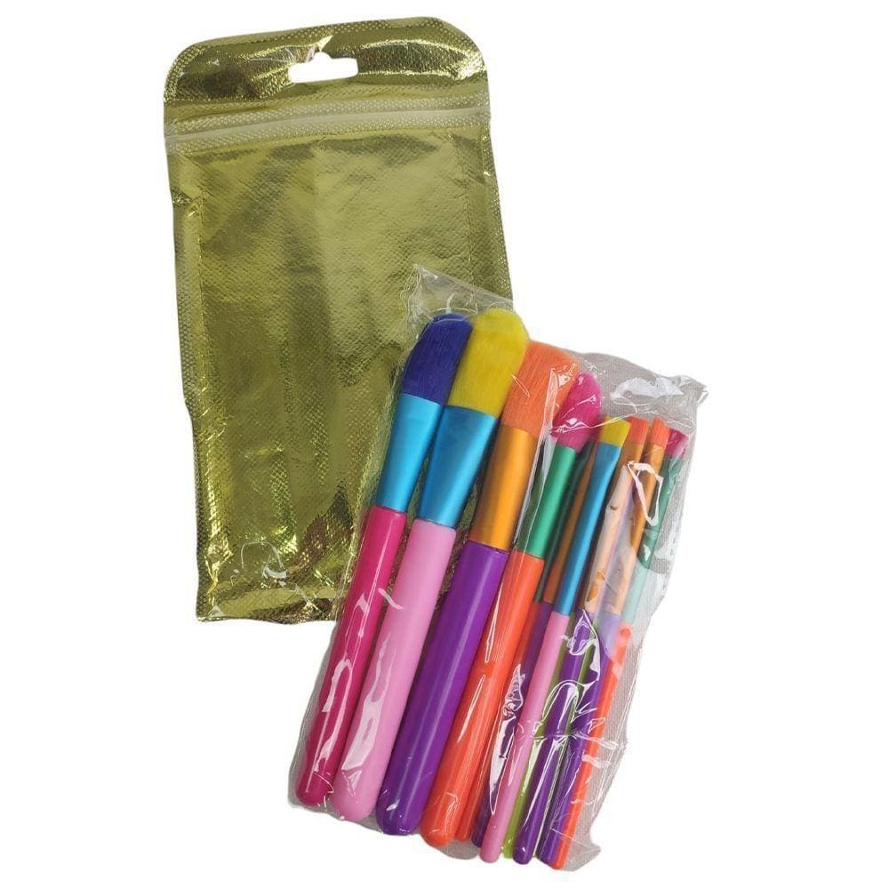 Pincel Maquiagem Kit 15 Peças Neon Colorido Portatil Makeup Profissional