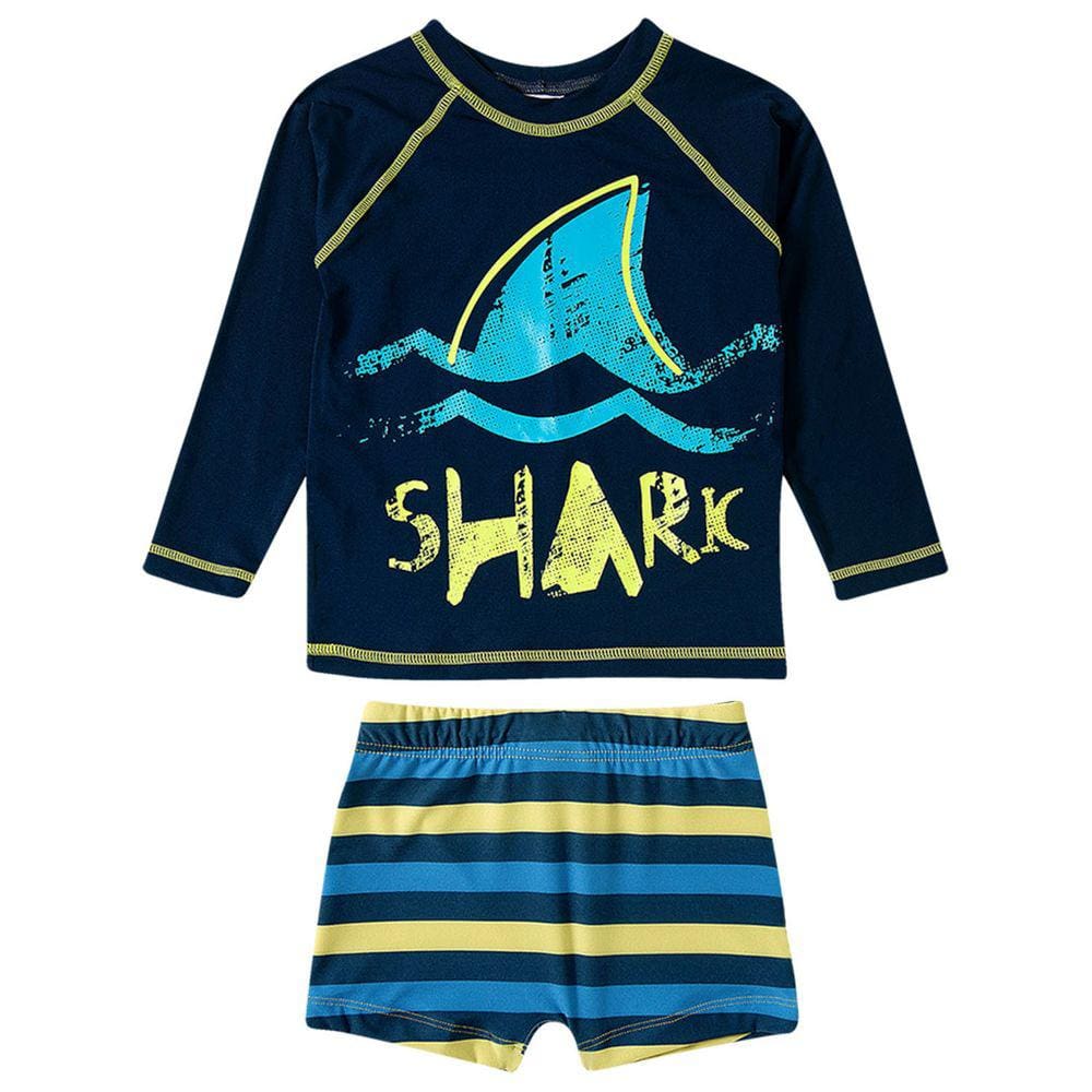 Conjunto Praia Infantil Tubarão Colorido Marinho Tip Top