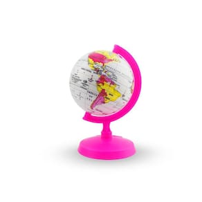 Globo Terrestre 16 cm Baby Rosa Pink Base e Haste em Plástico Mapa Mundi Nome de Países e Oceanos