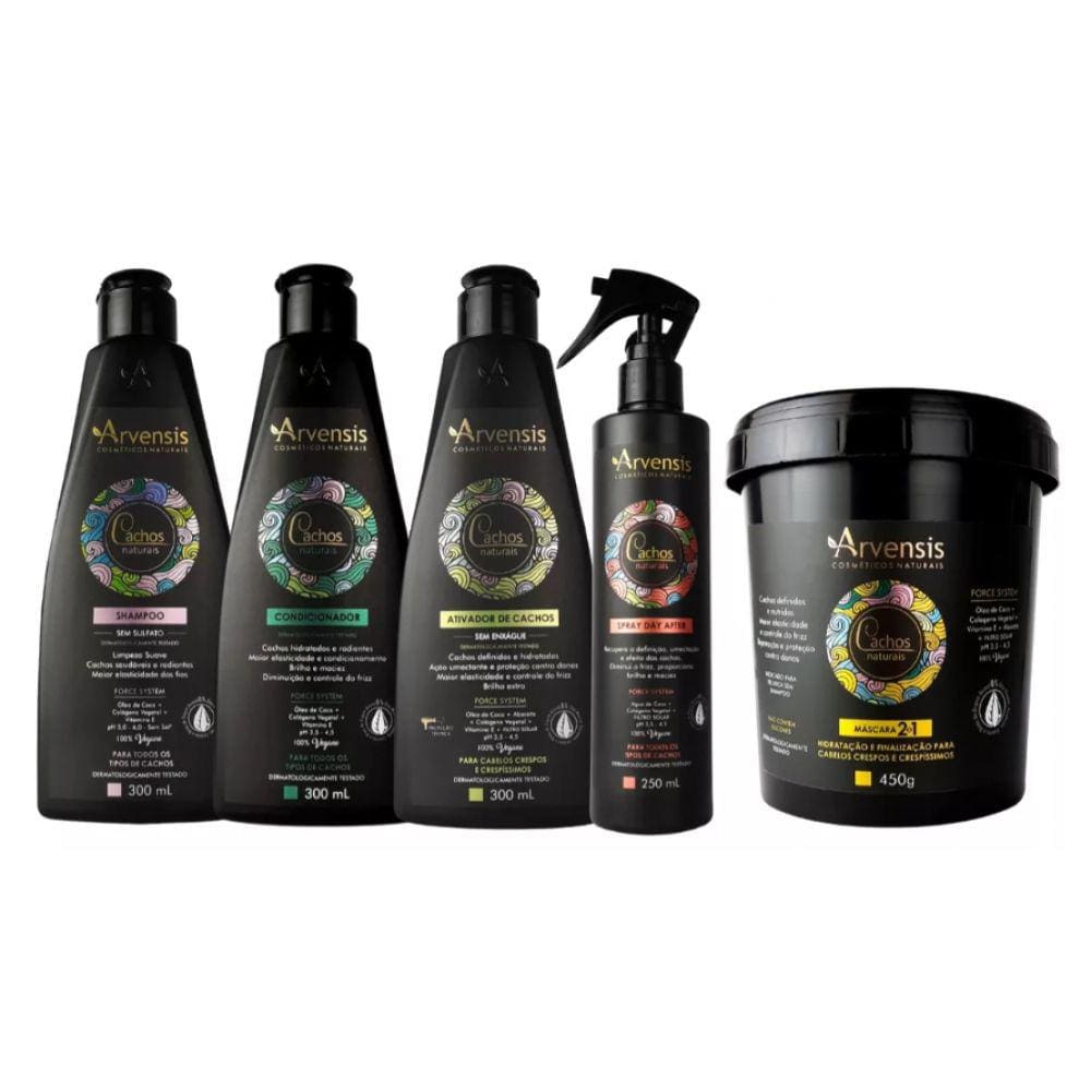 Kit Arvensis Cachos Shampoo Condicionador Ativador Crespo Day After Máscara 2x1