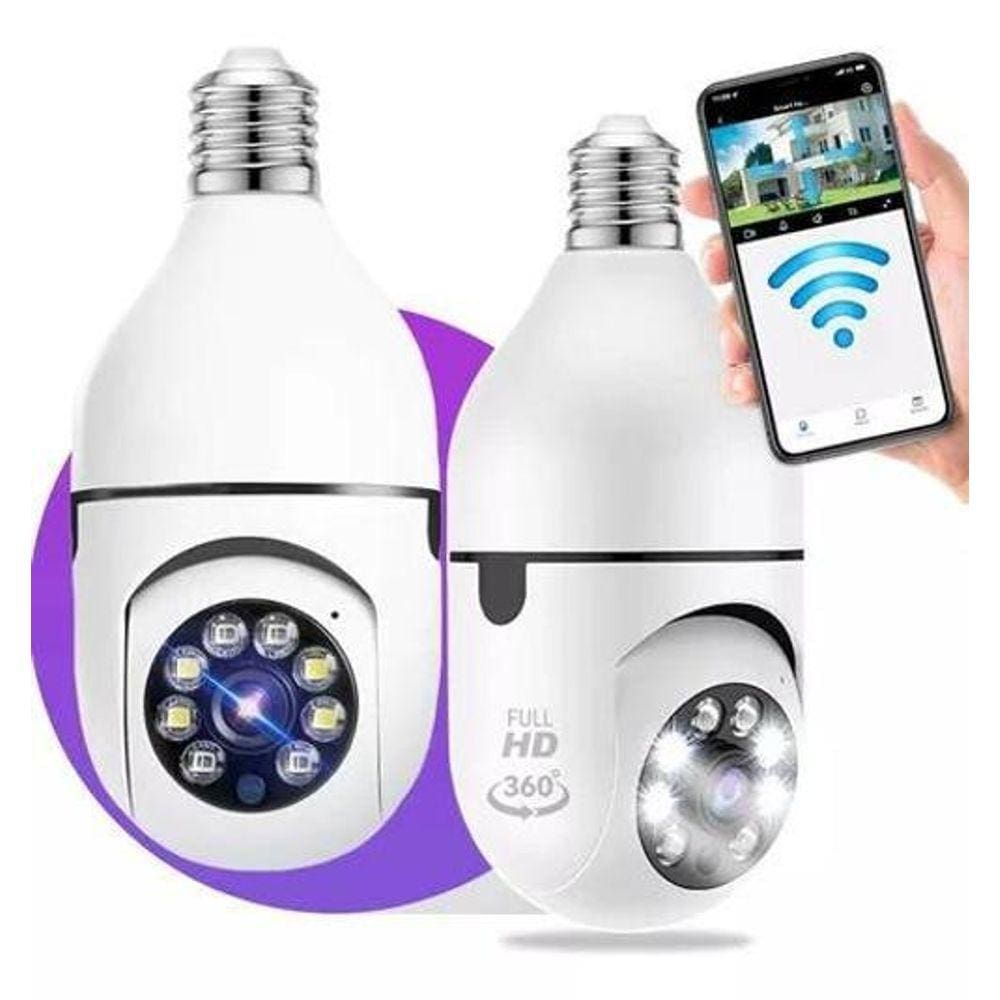 Câmera Segurança Externa Ip Wifi Lâmpada À Prova D`Água