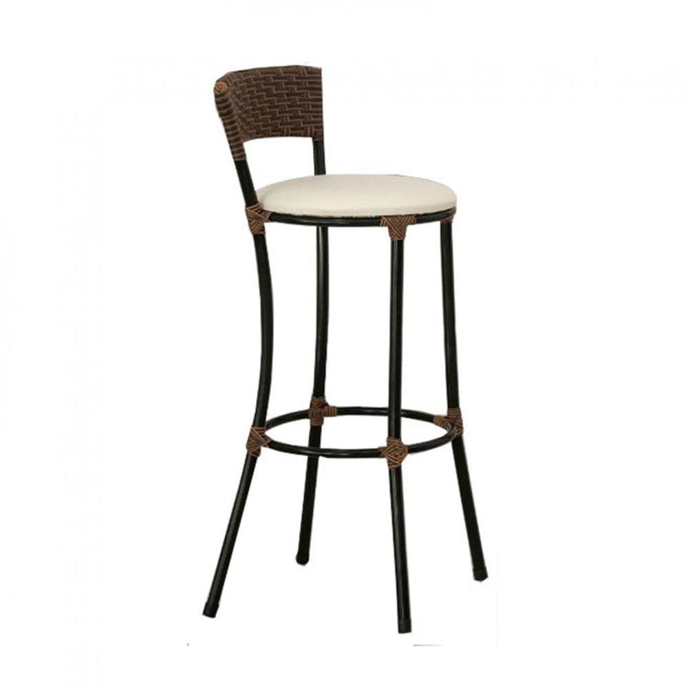 Banqueta Alta Estofada Trama Artesanal Forts Famais Argila/Branco Gelo/Preto