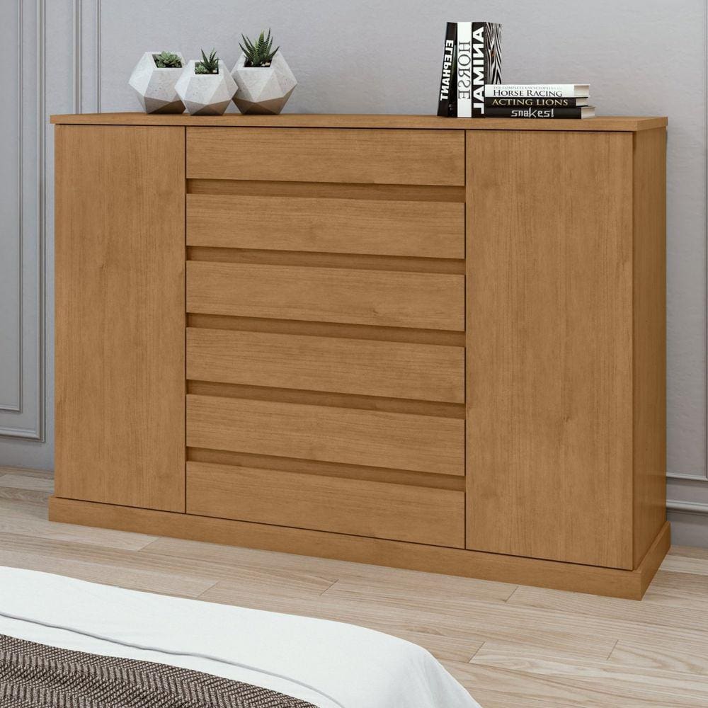 Cômoda 2 Portas 7 Gavetas 3 Prateleiras Vedra Amêndoa Clean
