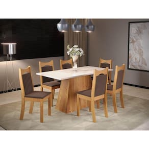 Mesa de Jantar Vanda Retangular com 6 Cadeiras Dalas Mel/Blonde/Bombom