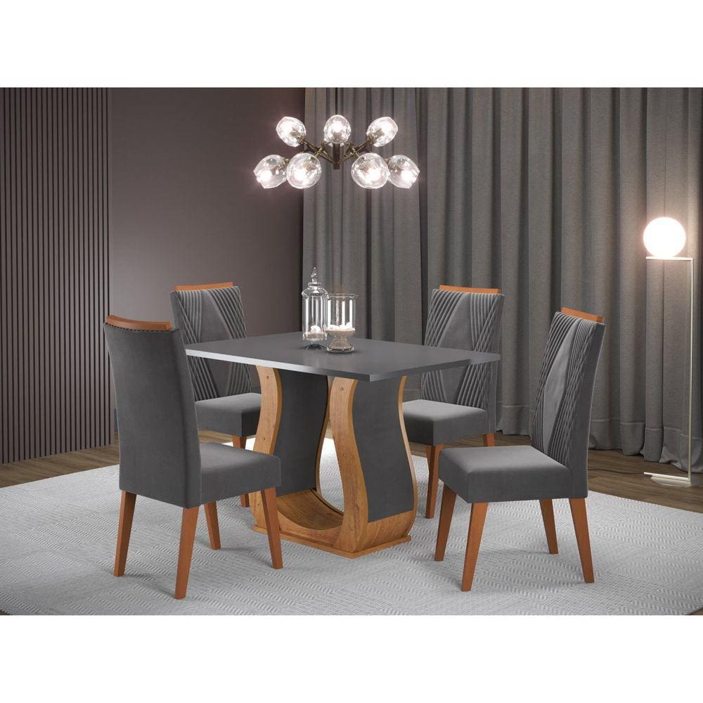 Mesa de Jantar Retangular Nubia com 4 Cadeiras Vegas Mel/Cinza/Grafite